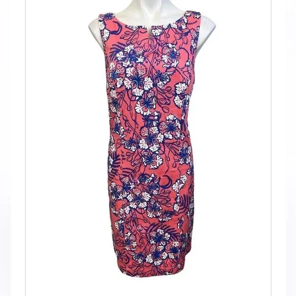 Talbots dress size 8 pink multicolor sleeveless cotton blend knee length office - Picture 2 of 5